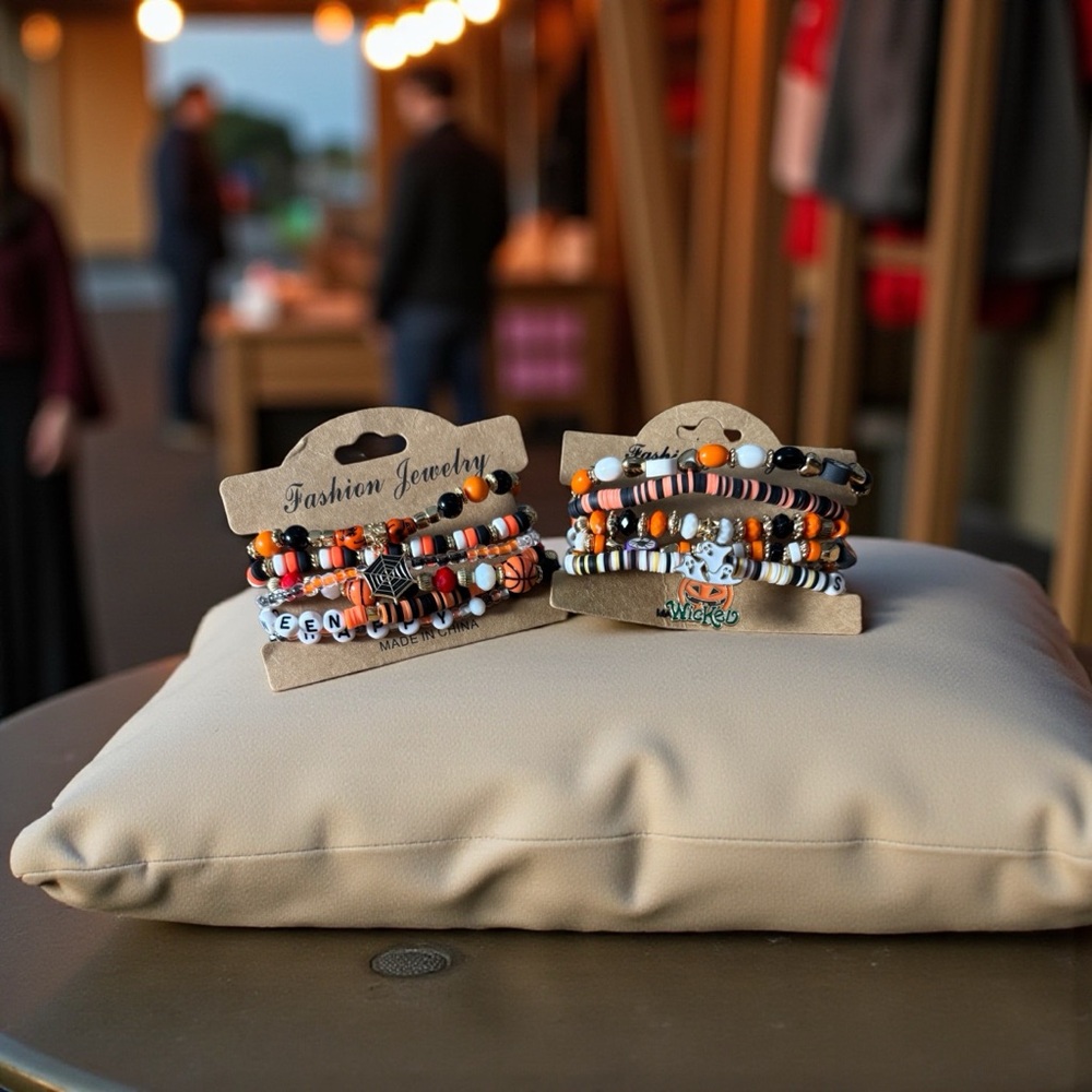 Fashion Jewelry Kids Beaded Bracelets Set of Two - Orange, Black, White